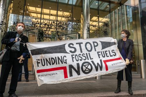 Protestors from XR at Barclays 2025 AGM