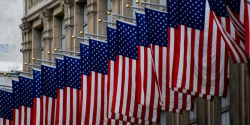 US flags in a row